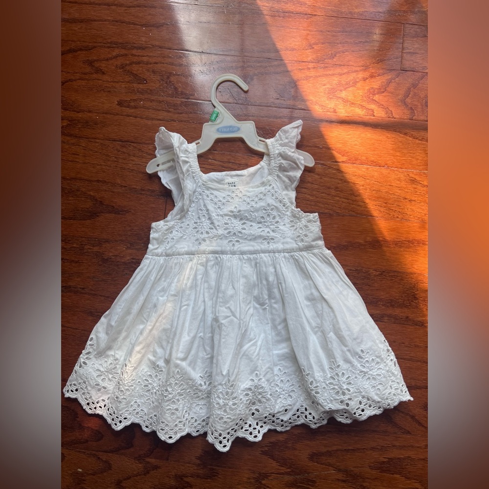 GAP White Eyelet Dress with Ruffle Shoulders